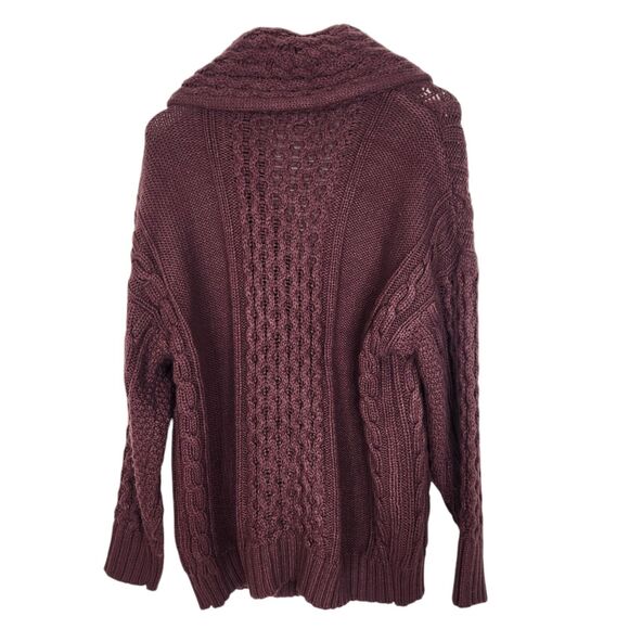 SKULL CASHMERE Sweater Womens Medium Maroon Chunky Knit Shawl Grandpa Cardigan - Picture 2 of 10